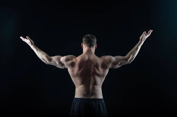 Muskulöser Bodybuilder Schwarzen Studio Starker Bodybuilder Hat Muskulöse Rückenmuskeln Foto — Stockfoto