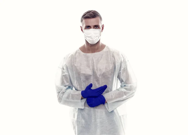 Sonuçları Bekliyorum Güvenlik Kostümü Giymiş Bir Doktor Koronavirüs Salgınında Hijyen — Stok fotoğraf