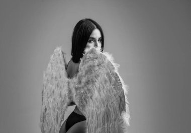 Sevgililer günün kutlu olsun. Kadınların güzelliği. Erotik iç çamaşırlı güzel bir kadın. seksi genç kızın melek kanatları var. Mükemmel vücutlu bir kadın. Şehvetli aşk tanrısı. Vücudu pürüzsüz seksi kadın..