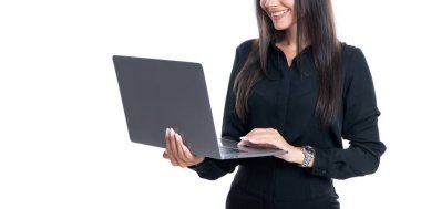 İş kadını ekin görüntüsü iş için dizüstü bilgisayar kullanıyor. İnternet işi. Dijital pazarlama. İş teknolojisi. Dijital ofis. İş analizi.