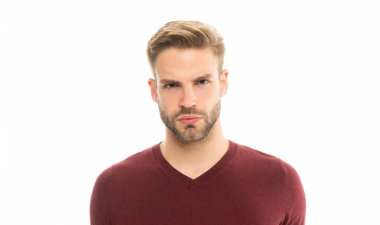 Beyaz sakallı adamın yüzü. Stüdyoda sakallı bir adam. Arka planda sakalı olan adam. Sakallı saçlı bir adamın fotoğrafı..