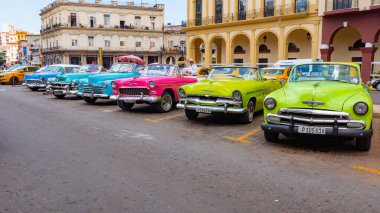 Havana, Cuba - May 02, 2019: retro car parking. parked taxi grancar.