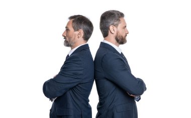 two leader businessmen partners isolated on white. leader businessmen partners concept. leadership of leader businessmen partners in studio. image of leader businessmen partners wear suit.