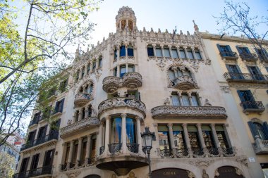 Barcelona, Spain - March 30, 2016: House Lleo Morera building facade exterior of Catalan modernism architecture decorated with fretwork.