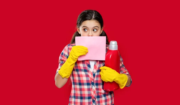 Girl Softener Detergent Hiding Duster Studio Girl Softener Detergent Background — Stockfoto