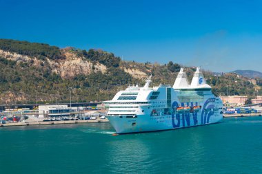 Barcelona, Spain - March 30, 2016: rhapsody cruise ship liner in the harbor.