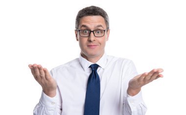gesturing man confused isolated on white. man confused at studio. man confused on background. photo of man confused in eyewear.