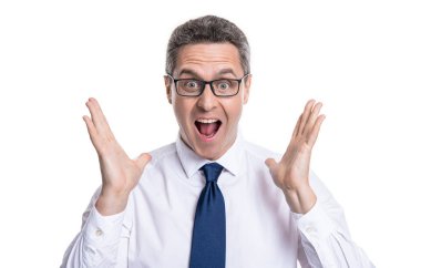 surprised man in glasses isolated on white. surprised man at studio. surprised man on background. photo of surprised man in eyewear.