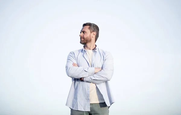 Pensive Caucasian Man Standing Peaceful Pensive Man Shirt Outdoor Pensive — Stock Photo, Image