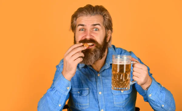 Drink Alcohol Eet Smakelijk Bier Eten Eten Pub Hongerige Man — Stockfoto