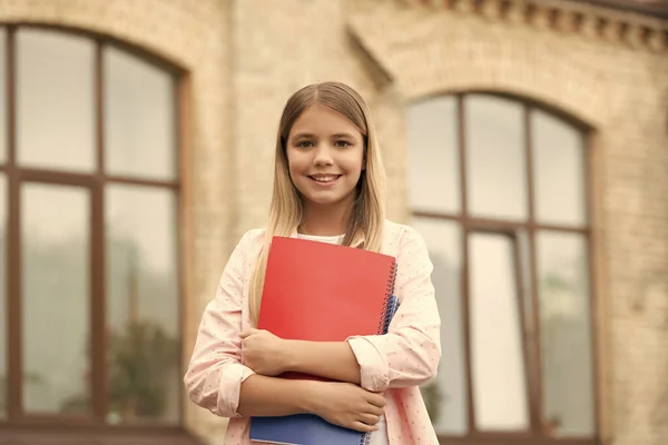Happy Teen Girl Back School September Holding Books Outdoors Education — Stock Fotó