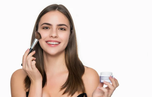 Woman Beauty Makeup Isolated White Copy Space Woman Beauty Makeup — Stock Photo, Image