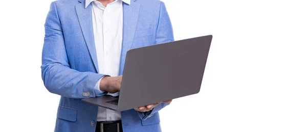 Niezależny Biznesmen Laptopem Zdjęcie Wolnego Strzelca Online Biznes Człowiek Trzymać — Zdjęcie stockowe
