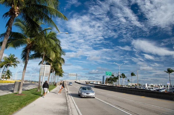 フロリダ州マイアミ 2016年1月20日 ヤシの木があるフロリダ州のマイアミ道路 — ストック写真