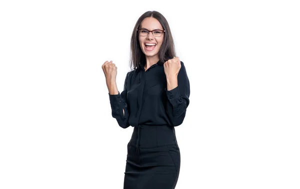 Egy Boldog Üzletasszony Professzionális Képe Üzletasszony Elszigetelt Fehér Háttérrel Üzletasszony — Stock Fotó
