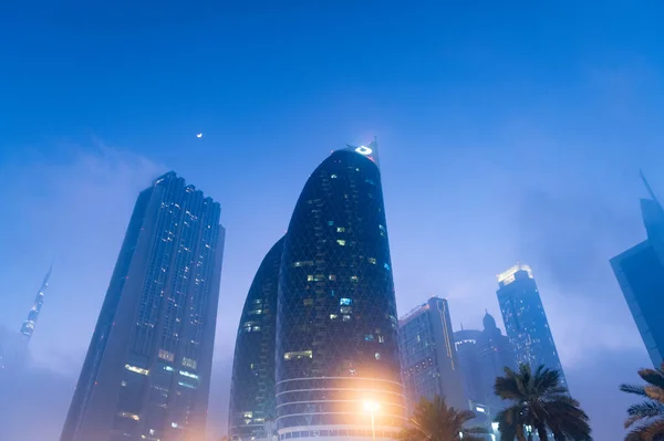 Dubai Förenade Arabemiraten December 2017 Belyst Skyline Med Moderna Höghus — Stockfoto