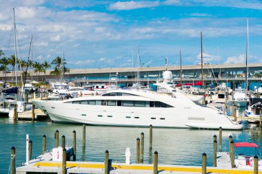 Miami, Florida ABD - 29 Şubat 2016: Yazın limanda lüks yat.