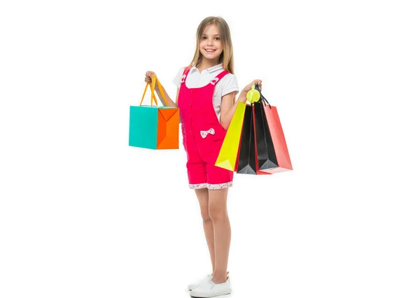 Teljes Hossza Tini Lány Bevásárló Táska Háttérben Fotó Tini Lány — Stock Fotó
