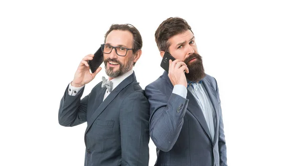 Buena Charla Negocios Conversación Telefónica Hombres Tipo Con Compañero Teléfono — Foto de Stock