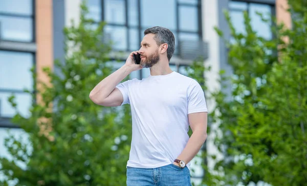 Adulte Homme Appel Téléphonique Plein Air Homme Qui Appel Dans — Photo