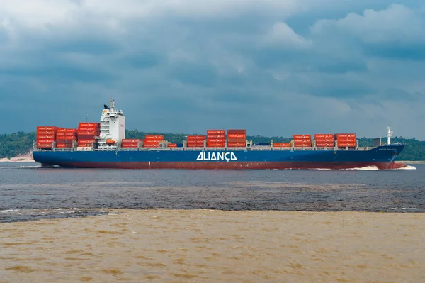 Manaus Brazylia Grudnia 2015 Alianca Statek Towarowy Kontenerami — Zdjęcie stockowe