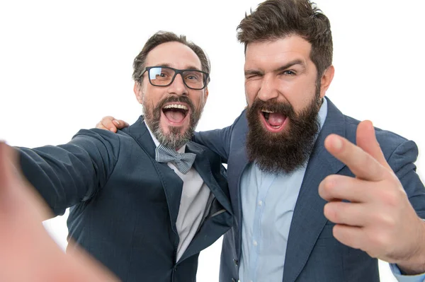 Podnikatelé Berou Selfie Společně Fotit Obchodním Idolem Koncept Obchodníků Muži — Stock fotografie