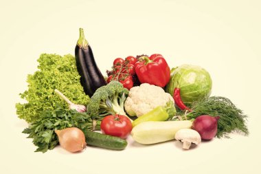 colorful fresh and ripe vegetables isolated on white.