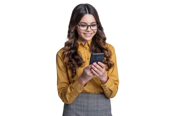 Teen Girl Messaging Phone Glasses Background Photo Teen Girl Messaging — Stock Fotó