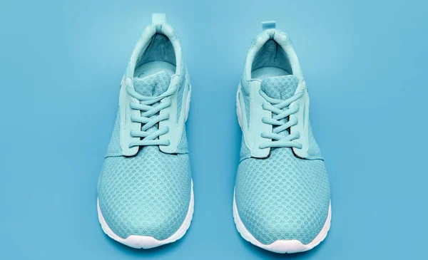 Pair Footwear Training Blue Background Sport Fashion — Stock Photo, Image