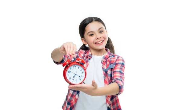 Adolescente Menina Segurar Tempo Alarme Estúdio Menina Adolescente Com Tempo — Fotografia de Stock