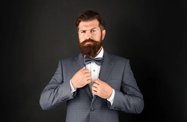 Serious Man Tuxedo Neck Tie Man Formalwear Black Background Male — Stock Photo, Image