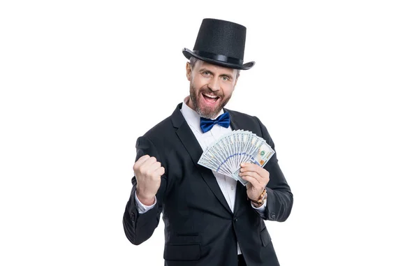 Feliz Homem Rico Ganhou Dinheiro Jackpot Jogo Homem Rico Jogar — Fotografia de Stock