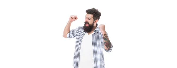 Glad Brutal Bearded Man Checkered Shirt Isolated White Background Copy — Stockfoto