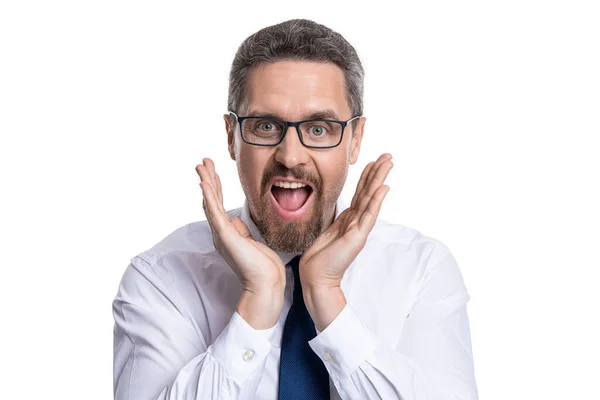 Überraschter Mann Schreit Hintergrund Foto Eines Schreienden Mannes Brille Mann — Stockfoto