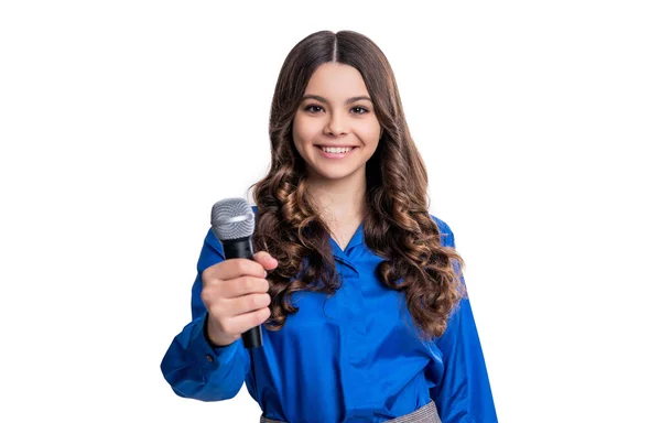 Teen Girl Speaker Studio Selective Focus Teen Girl Speaker Background — Stock Photo, Image
