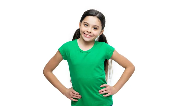 Menina Adolescente Feliz Estúdio Menina Adolescente Vestindo Camiseta Verde Foto — Fotografia de Stock