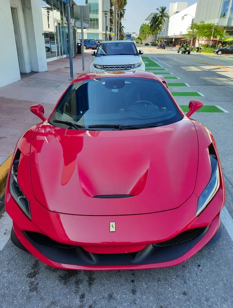 Los Angeles Kalifornia Usa Marca 2021 Czerwony Ferrari Tributo Luksusowy — Zdjęcie stockowe