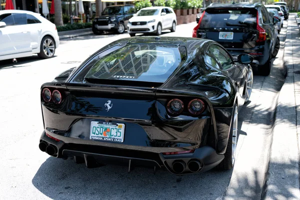 Miami Beach Florida Usa April 2021 Black Ferrari F12 Berlinetta — Fotografia de Stock