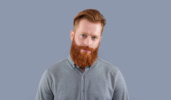 Лицо Небритый Человек Длинной Бородой Изолированы Сером Фоне Студийный Снимок — стоковое фото