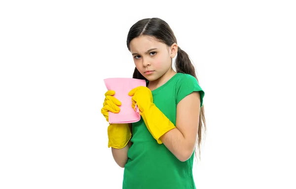 Greedy Girl Cleaner Chores Isolated White Girl Cleaner Chores Studio — Stock Photo, Image