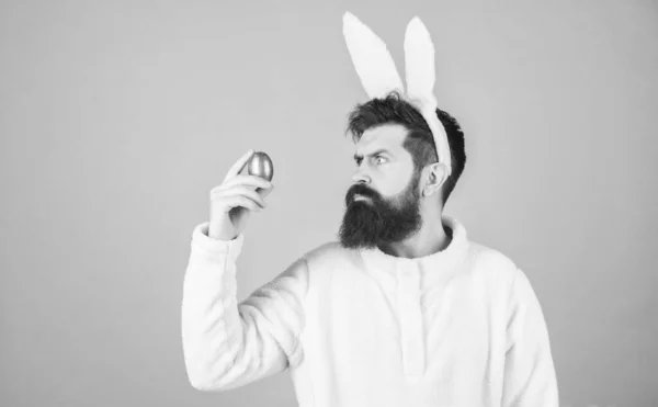 Grinning Bearded Man Wear Silly Bunny Ears Easter Symbol Concept — Fotografia de Stock
