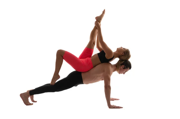 Photo Sport Yoga Couple Training Together Sport Yoga Couple Isolated — Stock Photo, Image