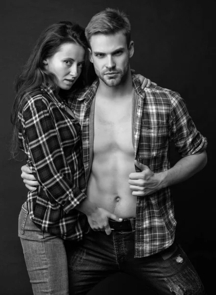 Sexy Couple Love Black Background Young People Man Sexy Woman — Stock fotografie