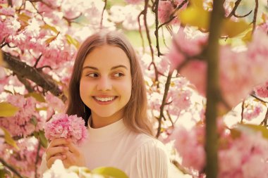 Sakura 'da gülümseyen çocuk baharda çiçek açar.