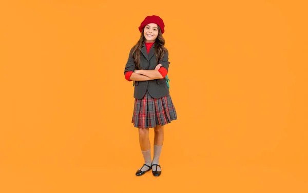 Happy Childhood Smart Child Happy Teen Girl Beret Full Length — Stockfoto