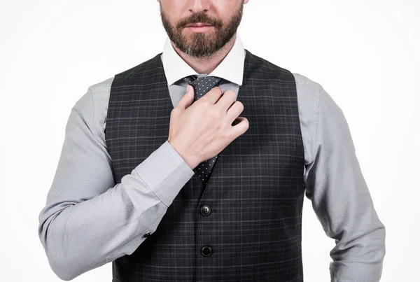 Обрізаний Чоловік Бізнесмен Краватка Краватка Ізольована Білому Мода — стокове фото