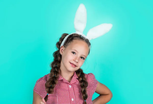 Happy Teen Girl Wear Bunny Ears Happy Easter Childhood Happiness — Stock Photo, Image