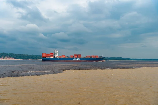 Manaus Brasil Dezembro 2015 Barcaça Carga Alianca Com Contêineres — Fotografia de Stock
