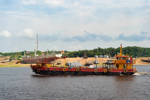 Manaus Brasilien December 2015 Lastfartyg Pråm Vid Kaj — Stockfoto