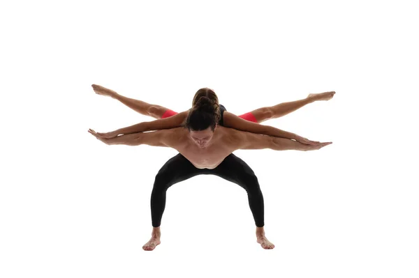 Sport Yoga Paar Geïsoleerd Wit Sport Yoga Paar Studio Sport — Stockfoto